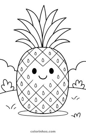 Abacaxi, desenho em preto e branco para colorir