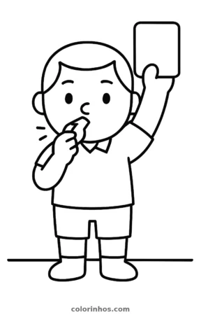 Árbitro com apito, desenho em preto e branco para colorir