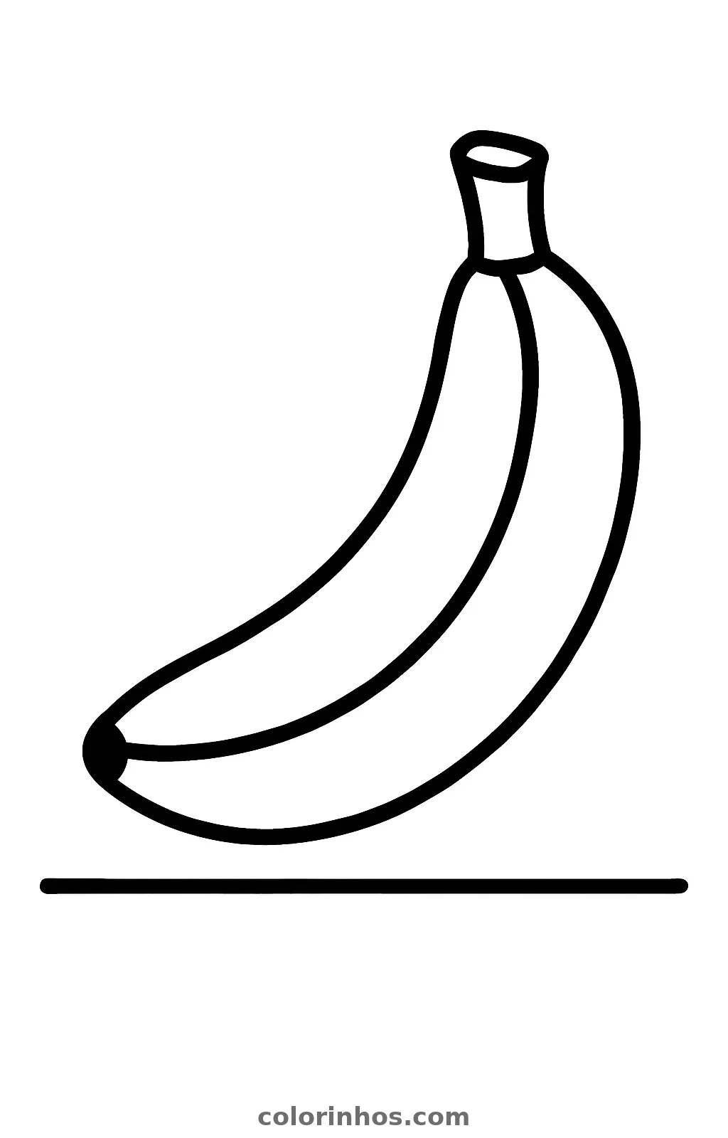 Banana sozinha de traço grosso sobre uma linha de chão, desenho para colorir