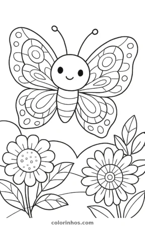 Borboleta kawaii, desenho em preto e branco para colorir