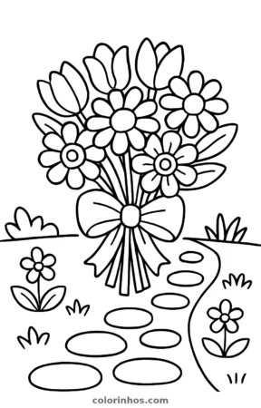 Buquê de flores, desenho em preto e branco para colorir