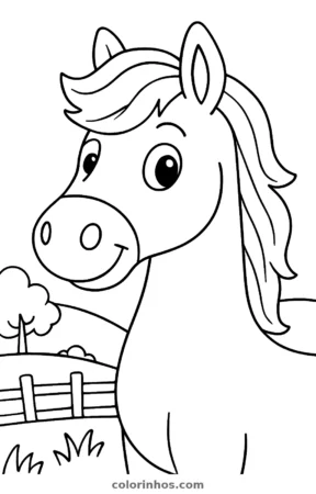 Cabeça de cavalo, desenho em preto e branco para colorir