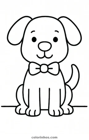 Cachorro de gravata-borboleta, desenho em preto e branco para colorir