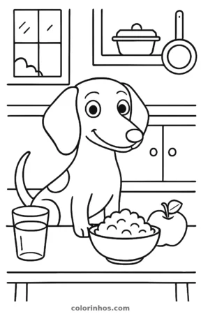 Cachorro salsicha, desenho em preto e branco para colorir