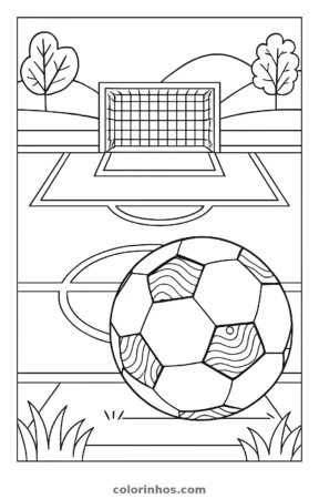 Campo de futebol, desenho em preto e branco para colorir