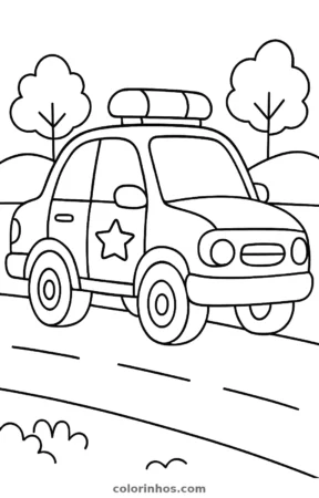 Carro de polícia, desenho em preto e branco para colorir