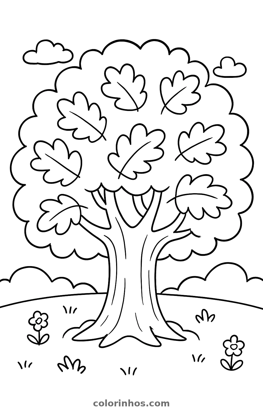 Carvalho grande, desenho em preto e branco para colorir