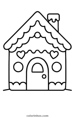 Casinha de gengibre, desenho em preto e branco para colorir