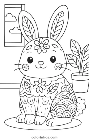 Coelho kawaii, desenho em preto e branco para colorir