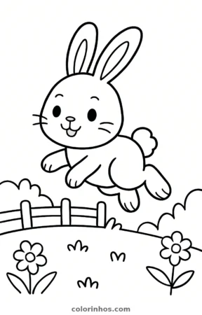 Coelho pulando, desenho em preto e branco para colorir