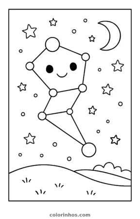 Constelação, desenho em preto e branco para colorir