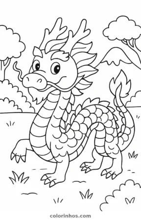 Dragão chinês, desenho em preto e branco para colorir