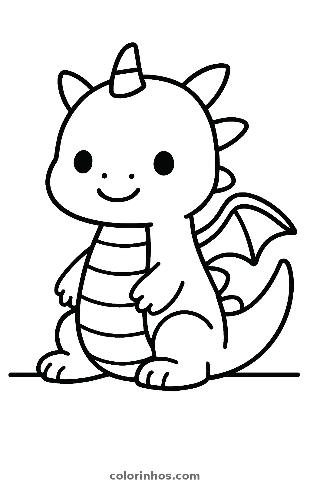 Dragão kawaii, desenho em preto e branco para colorir