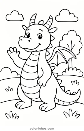 Dragão simpático, desenho em preto e branco para colorir