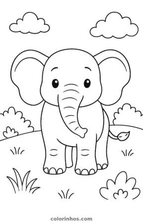 Elefante, desenho em preto e branco para colorir