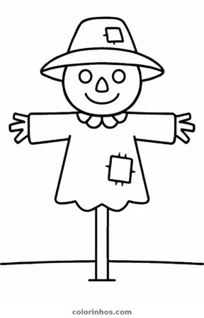 Espantalho, desenho em preto e branco para colorir