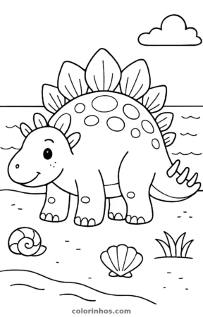 Estegossauro, desenho em preto e branco para colorir