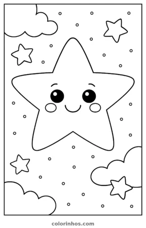 Estrela com carinha, desenho em preto e branco para colorir