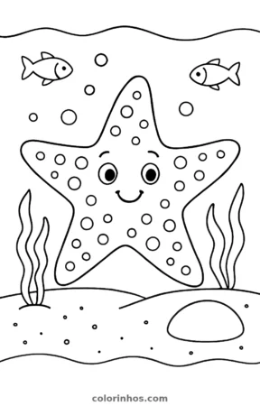 Estrela-do-mar, desenho em preto e branco para colorir