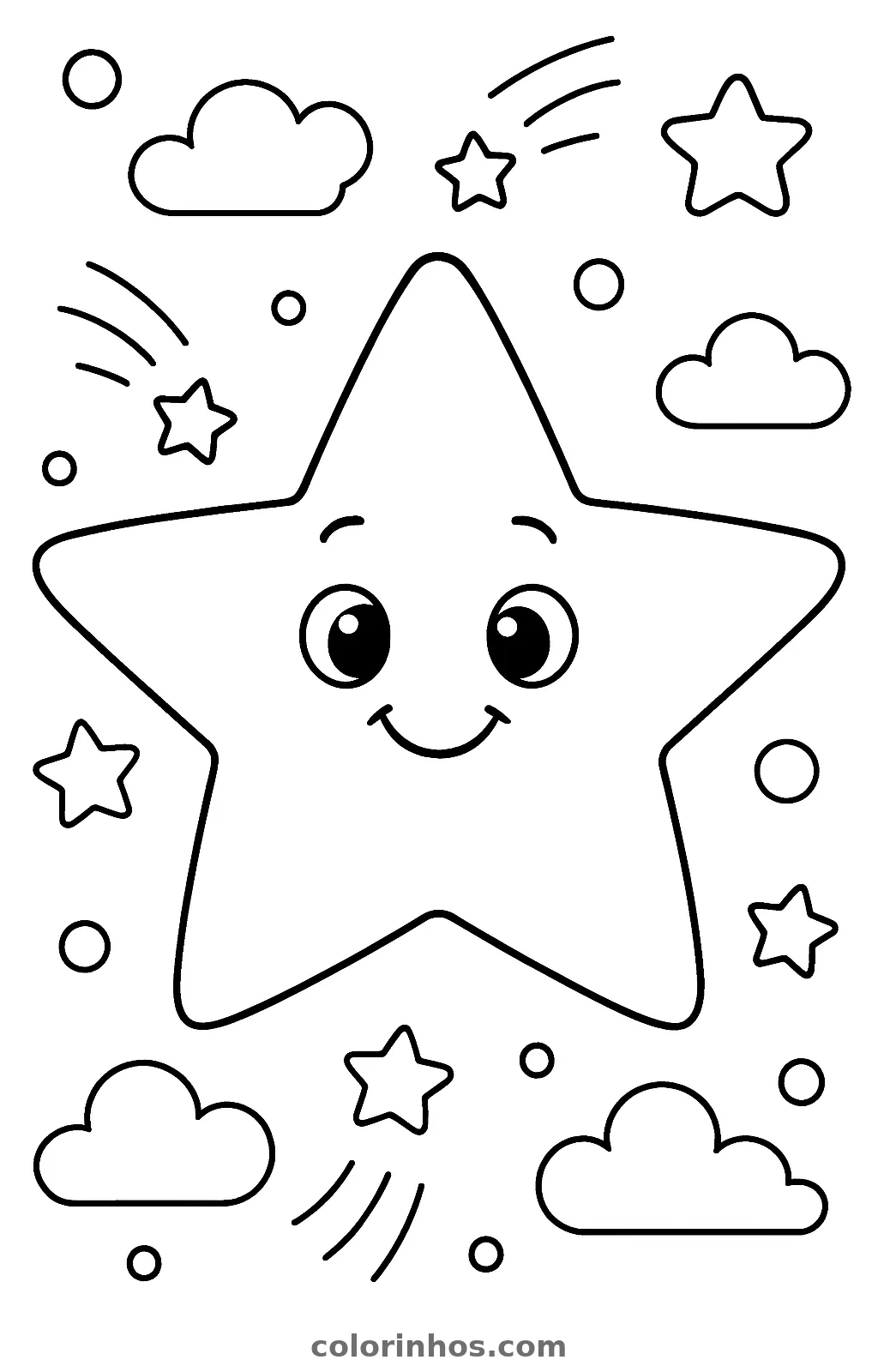 Estrela, desenho em preto e branco para colorir