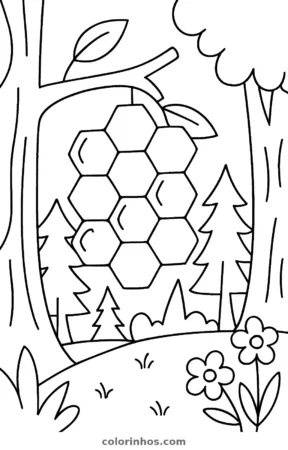 Favo de mel, desenho em preto e branco para colorir