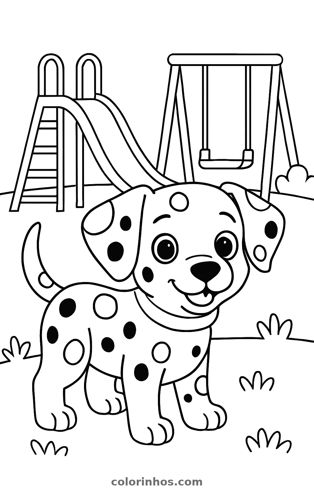 Filhote de dálmata, desenho em preto e branco para colorir