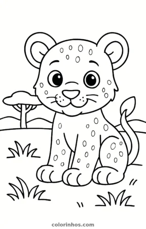 Filhote de leão, desenho em preto e branco para colorir