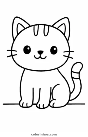 Gato kawaii, desenho em preto e branco para colorir