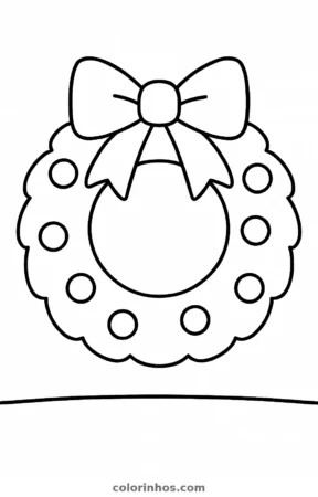 Guirlanda de Natal com laço, desenho em preto e branco para colorir