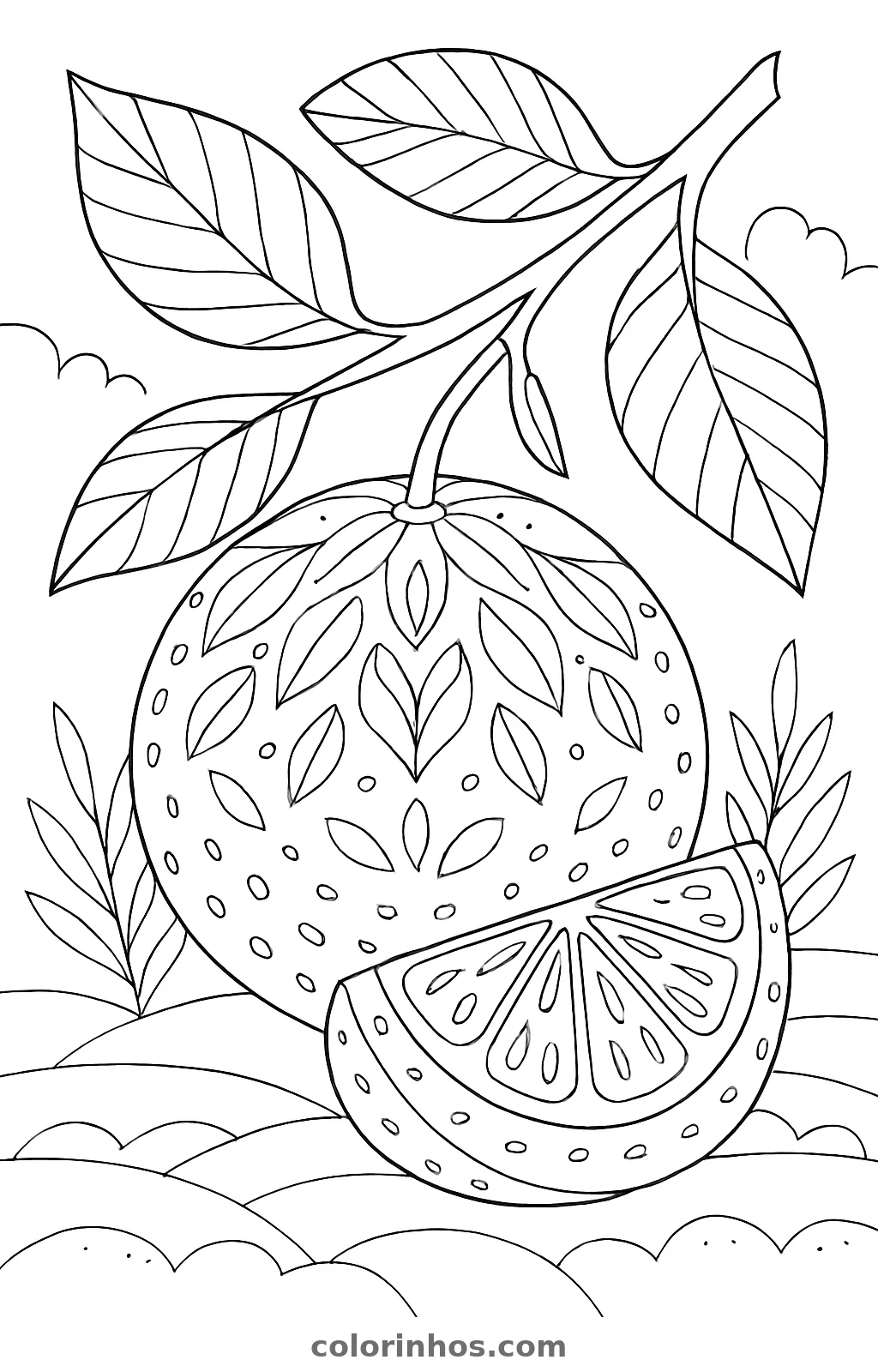 Laranja, desenho em preto e branco para colorir