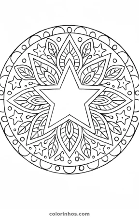 Mandala de estrela, desenho em preto e branco para colorir
