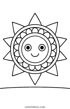 Mandala de sol, desenho em preto e branco para colorir