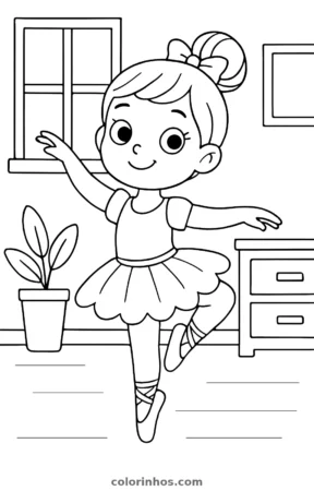 Menina bailarina, desenho em preto e branco para colorir