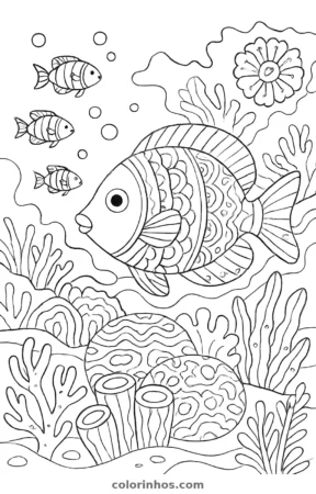 Recife de coral, desenho em preto e branco para colorir