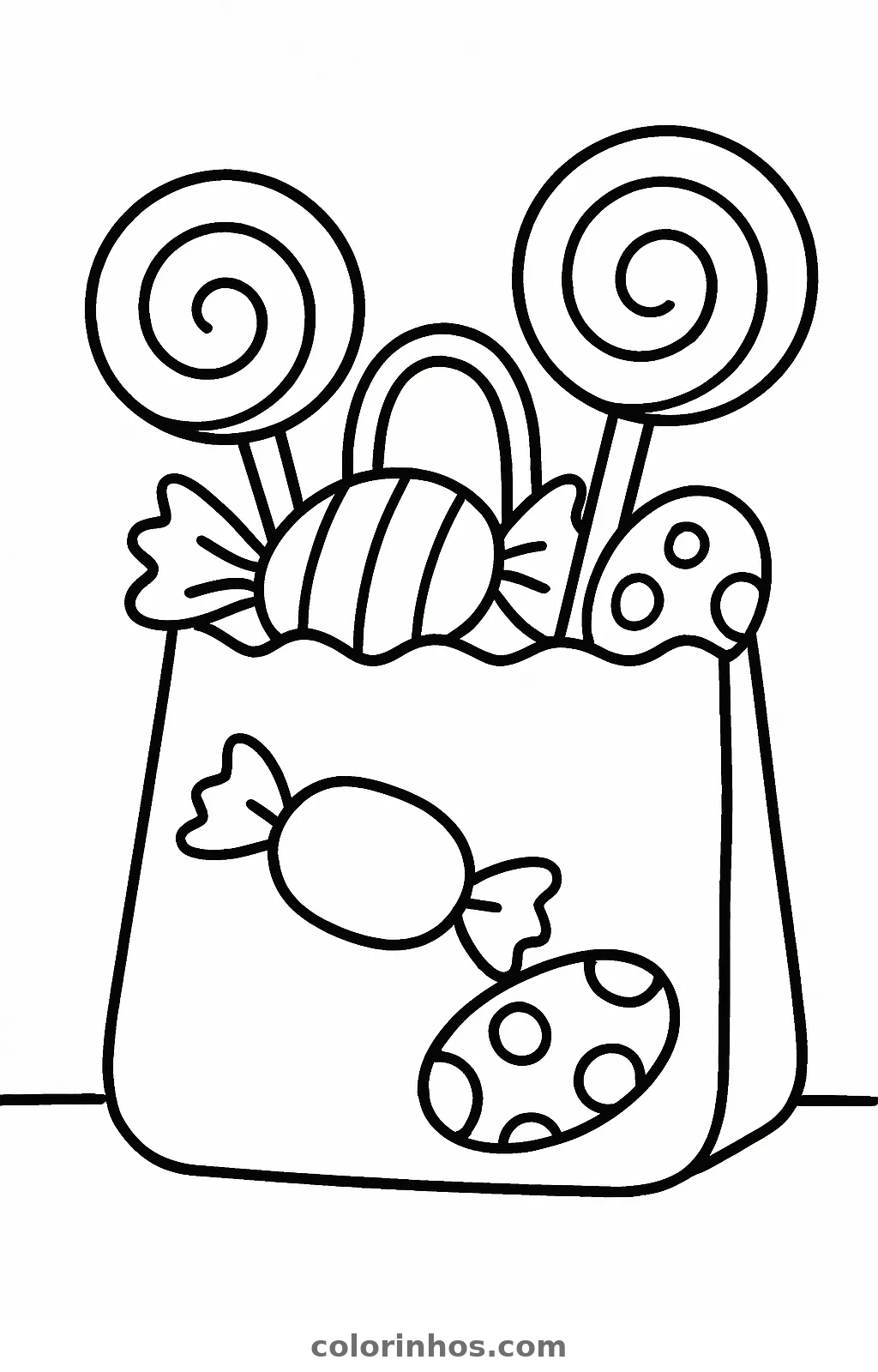Saquinho de doces de Halloween, desenho em preto e branco para colorir