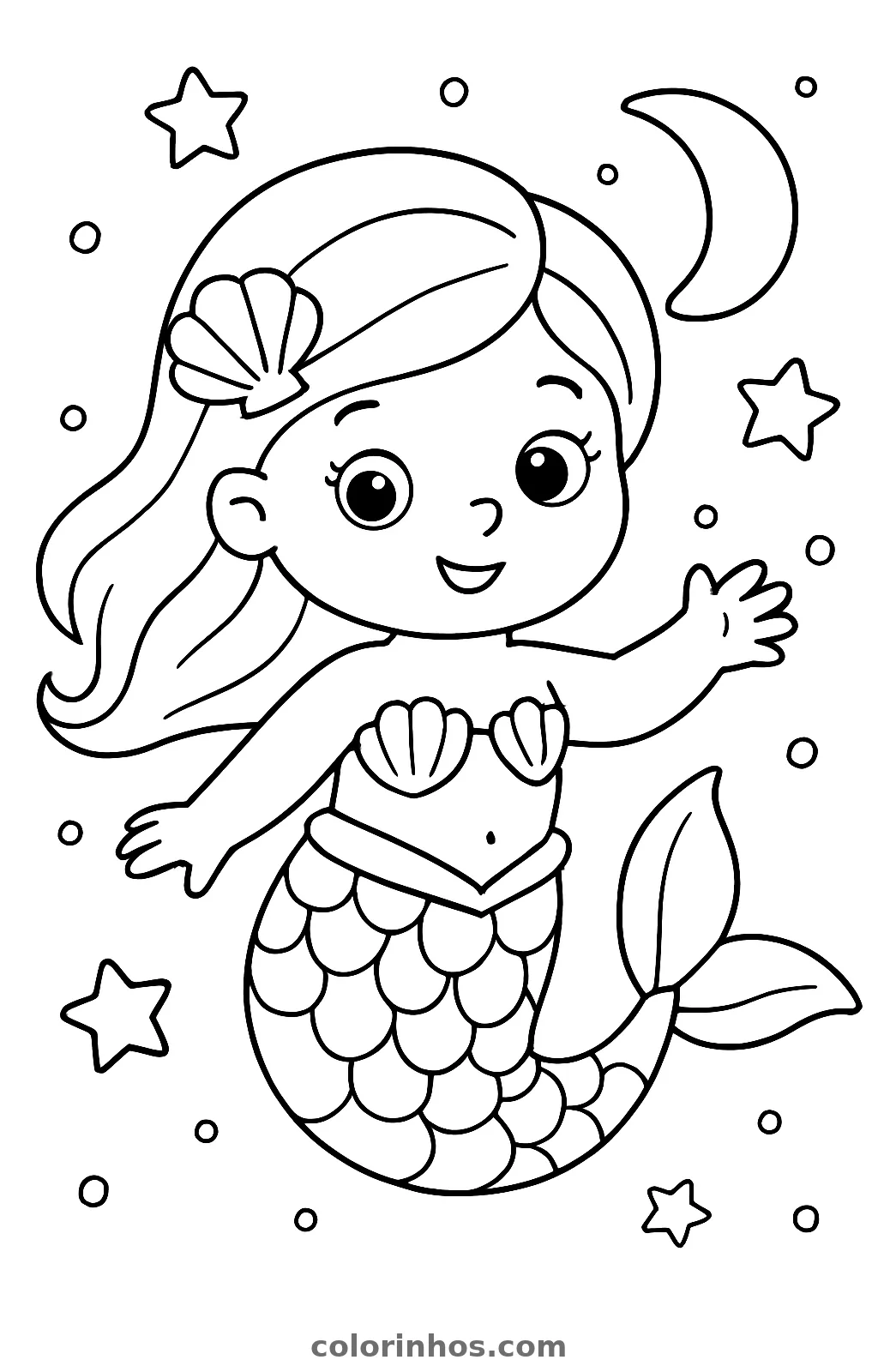 Sereiazinha bebê, desenho em preto e branco para colorir