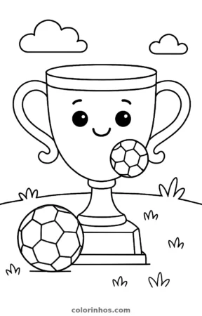 Taça de futebol, desenho em preto e branco para colorir