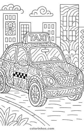 Táxi, desenho em preto e branco para colorir