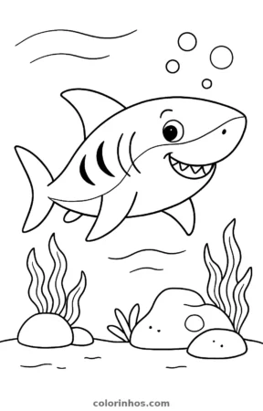 Tubarão, desenho em preto e branco para colorir