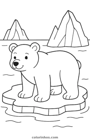 Urso-polar no gelo, desenho em preto e branco para colorir