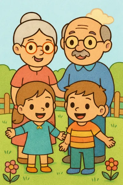Exemplo colorido: Avós com os netos