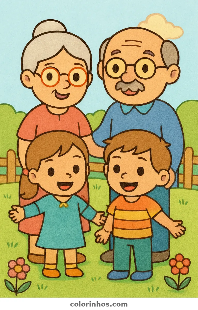 Exemplo colorido: Avós com os netos