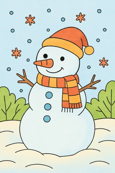 Exemplo colorido: Boneco de neve de gorro e cachecol