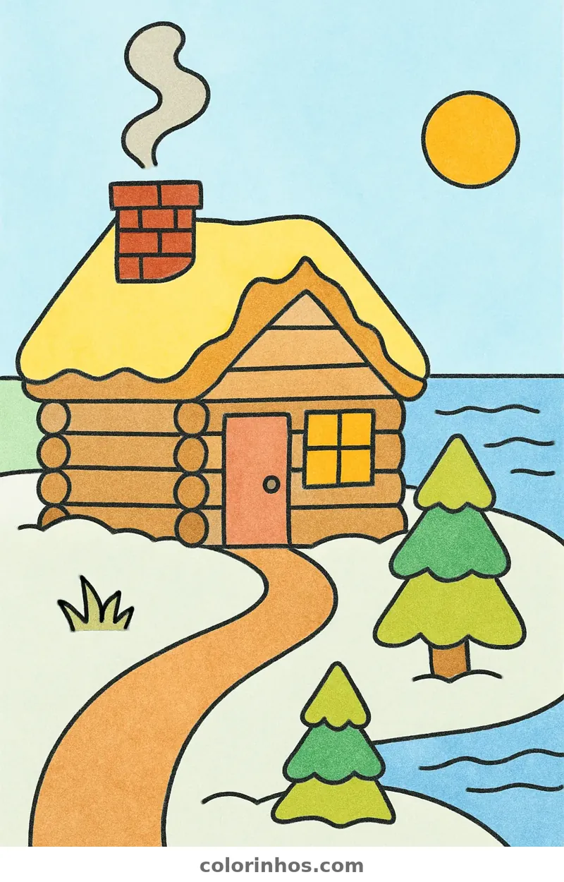 Exemplo colorido: Cabana na neve