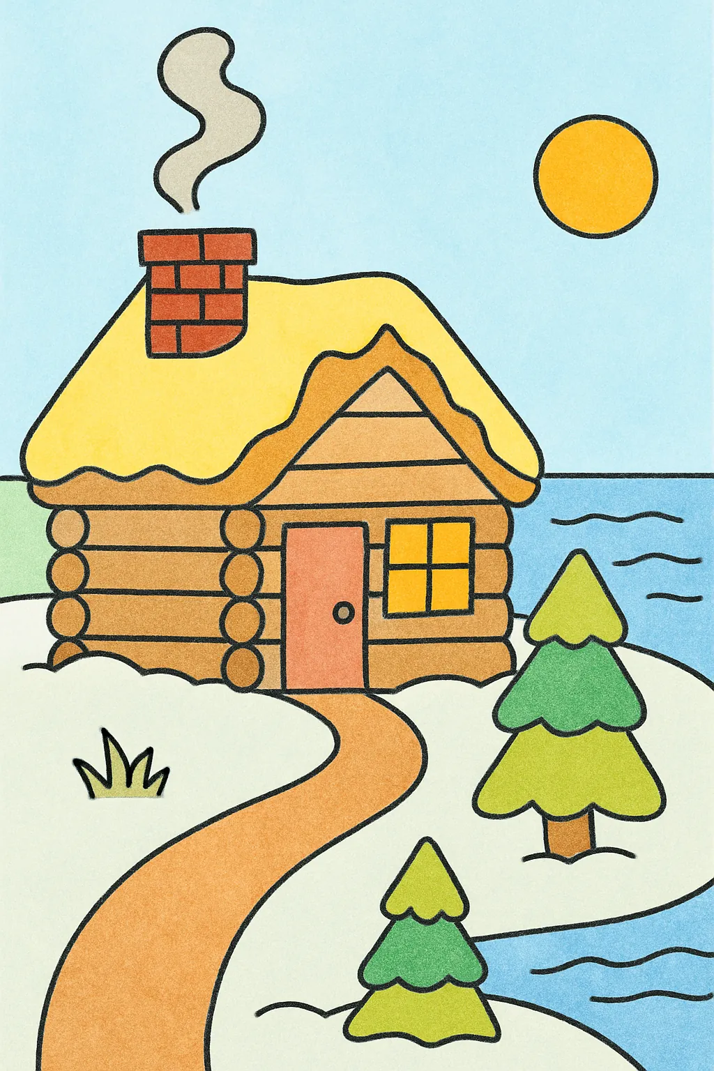 Exemplo colorido: Cabana na neve