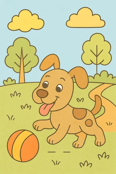 Exemplo colorido: Cachorro brincando no parque