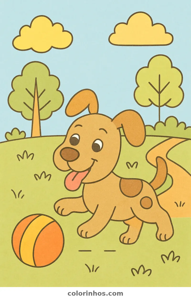 Exemplo colorido: Cachorro brincando no parque