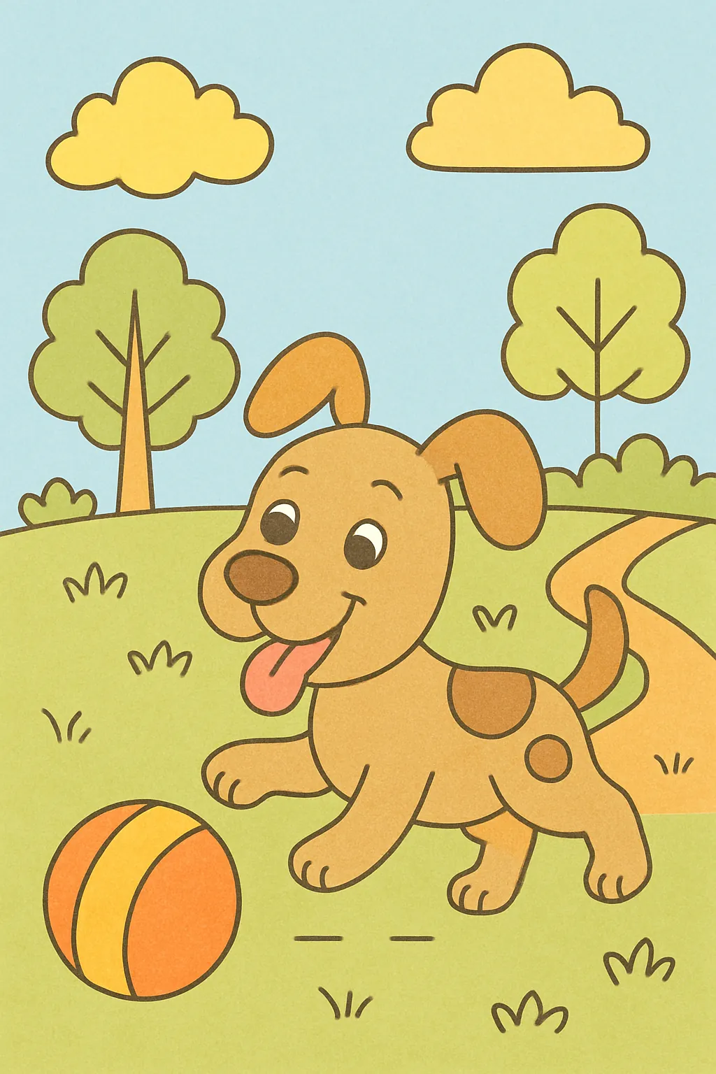 Exemplo colorido: Cachorro brincando no parque