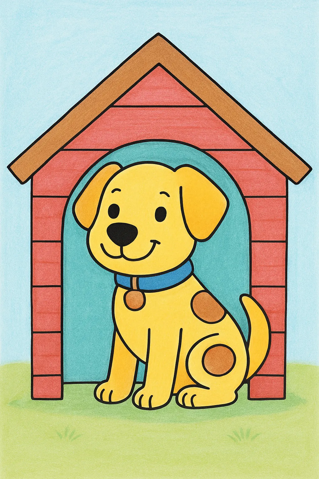 Exemplo colorido: Cachorro na casinha