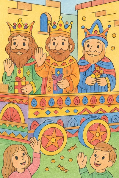 Exemplo colorido: Carro alegórico do desfile de Reis
